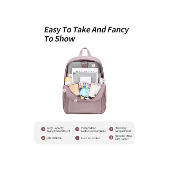 Chantria Γυναικεία Τσάντα Πλάτης CB00649 με Θήκη Laptop 14" 14.3L Μωβ CB00649-PU