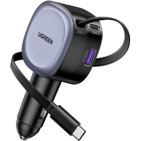 Ugreen Φορτιστής Αυτοκινήτου 75W 1xUSB 1xType-C μαζί με Καλώδιο Ενσωματωμένο Γκρι Χρώμα