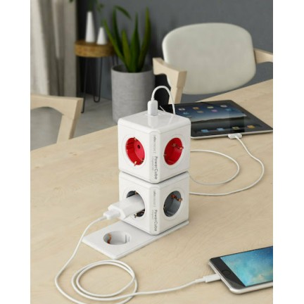 Allocacoc PowerCube 4 Θέσεων με 1 USB-A, 1 USB-C και Καλώδιο 1.5m Γκρι