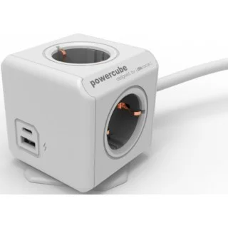 Allocacoc PowerCube 3 Θέσεων με 1 USB-A, 1 USB-C και Καλώδιο 1.5m Γκρι
