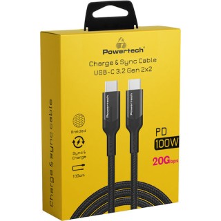 Powertech Braided USB 3.2 Cable USB-C male - USB-C 100W Μαύρο 1m (PTR-0136)