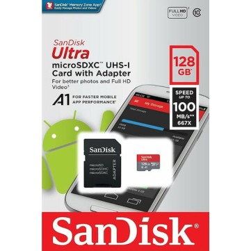 Sandisk Ultra microSDXC 128GB Class 10 U1 A1 UHS-I with Adapter (SDSQUAR-128G-GN6MA)