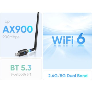 Powertech PT-1386 Ασύρματος USB Αντάπτορας Δικτύου με Αποσπώμενη Κεραία 900Mbps