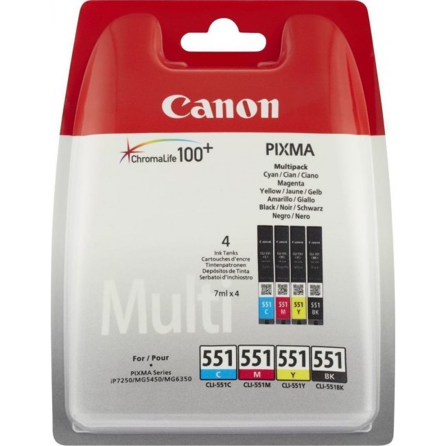 Canon CLI-551 Πακέτο 4 Μελανιών Εκτυπωτή InkJet Κίτρινο / Κυανό / Ματζέντα / Μαύρο (6509B009)