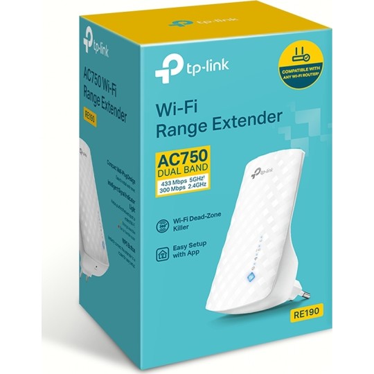 TP-LINK RE190 v1 Mesh WiFi Extender Dual Band (2.4 & 5GHz) 750Mbps TP-LINK RE190 v1 Mesh WiFi Extender Dual Band (2.4 & 5GHz) 750Mbps