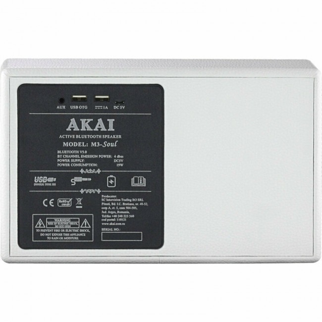Akai M3 Soul Φορητό Bluetooth 5.0 Ηχείο 20W με Aux-In & USB (White)