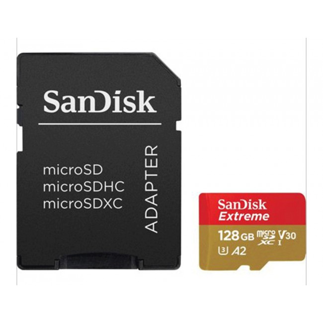 SanDisk 128GB Extreme microSDXC Card Class 10 UHS-I U3 V30 A2 (SDSQXAA-128G-GN6AA)