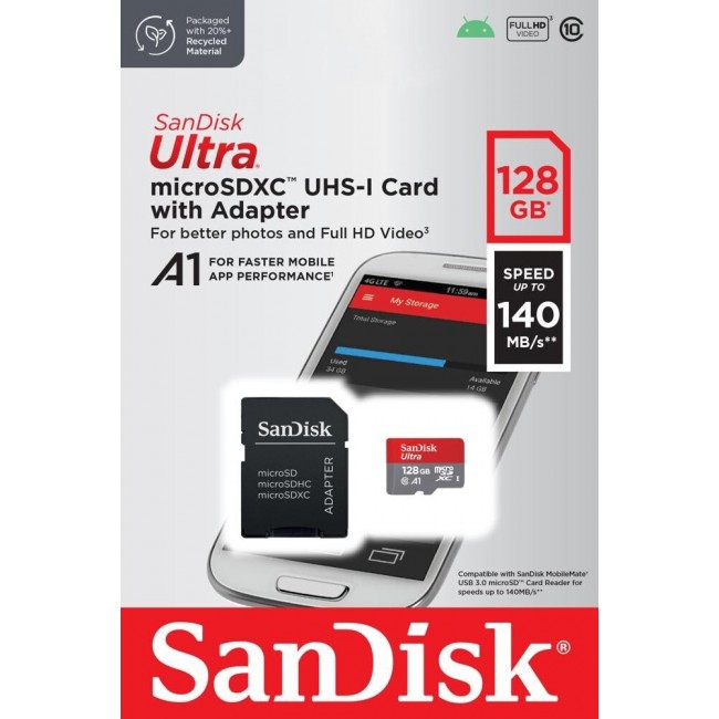 SanDisk Ultra 128 GB MicroSDXC UHS-I Class 10 (SDSQUAB-128G-GN6MA)