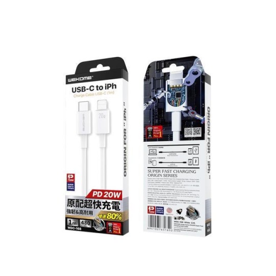 Charging Cable WK 20W PD TYPE-C/i6 White 1m WDC-168 6A Charging Cable WK 20W PD TYPE-C/i6 White 1m WDC-168 6A