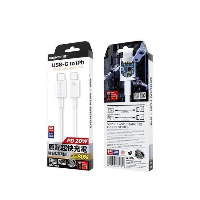 Charging Cable WK 20W PD TYPE-C/i6 White 1,5m WDC-160 6A - WK