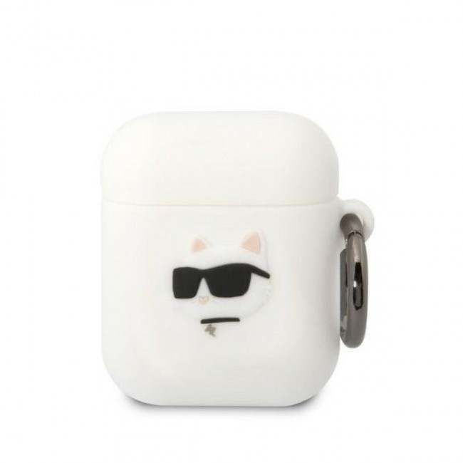 Karl Lagerfeld 3D Logo NFT Choupette Head Silicone Case for Airpods 1/2 White