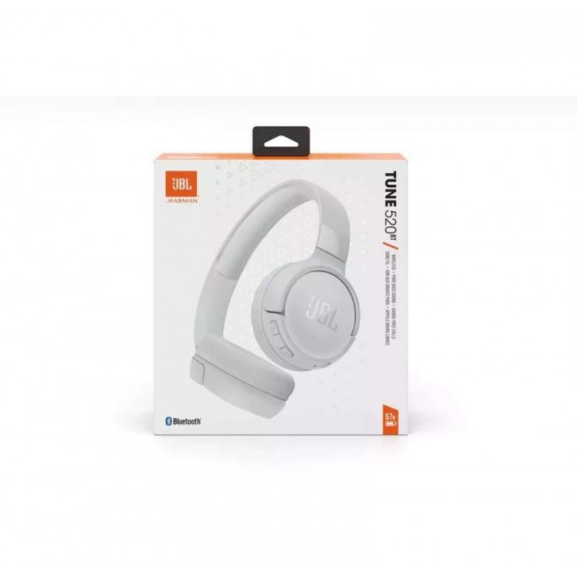 JBL Tune 520ΒΤ, On-Ear Bluetooth Headphones, Multipoint, APP - White (JBLT520BTWHTEU)