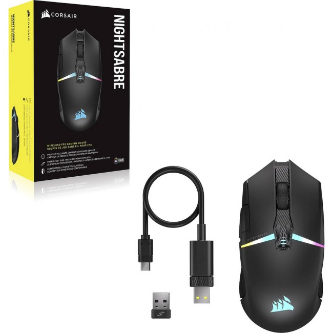 Corsair Nightsabre Ασύρματο RGB Gaming Ποντίκι 26000 DPI Μαύρο