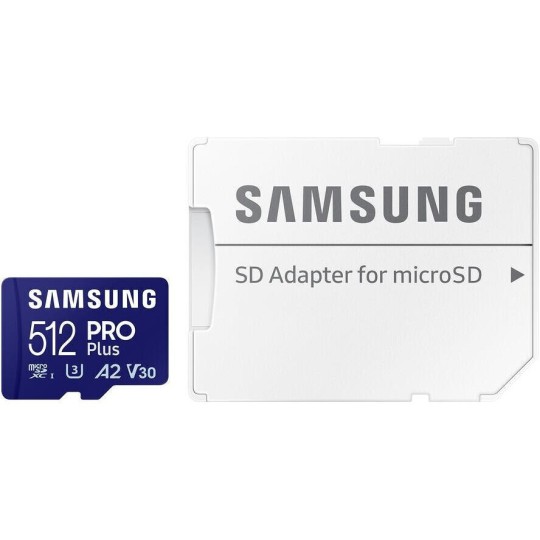 Samsung Pro Plus 512GB Κάρτα Μνήμης microSDXC U3 V30 A2 UHS-I με αντάπτορα (MB-MD512SA/EU) 