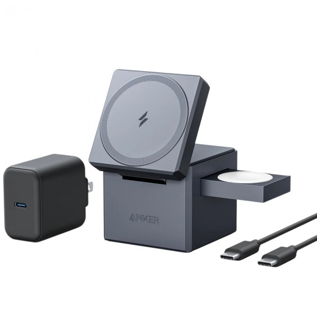 Anker 3-in-1 Cube with Magsafe Ασύρματος Φορτιστής (Y1811G11) Gray