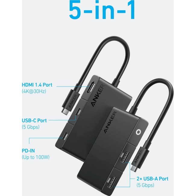 Anker 332 USB-C Hub (5-in-1) with 4K HDMI Display (A8355011)