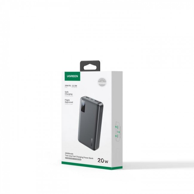 Ugreen PB312 Power Bank 20000mAh 20W με 2 Θύρες USB-A και Θύρα USB-C Μαύρο (340438)