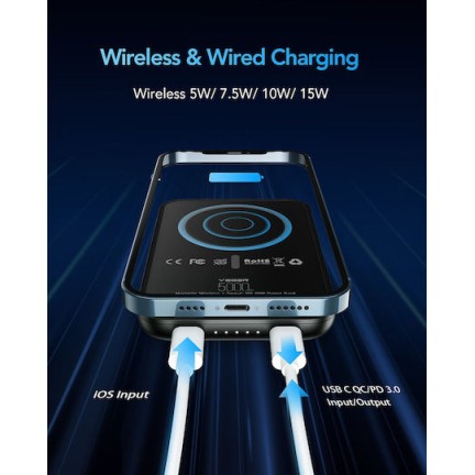 Veger W0553 Tiny MagSafe Power Bank 5000mAh 20W με Θύρα USB-C Μαύρο
