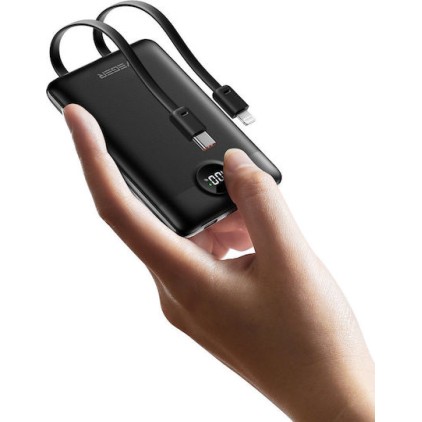 Veger C11 10,000mAh 22.5W PD Digital Display Powerbank With Built In Non-MFI Lightning & USB-C Cable Black