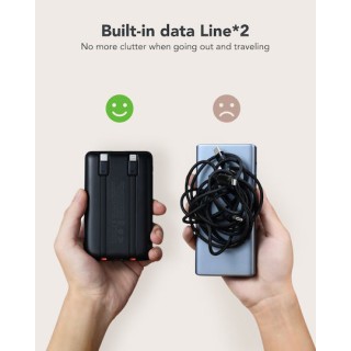 Veger C11 10,000mAh 22.5W PD Digital Display Powerbank With Built In Non-MFI Lightning & USB-C Cable Black