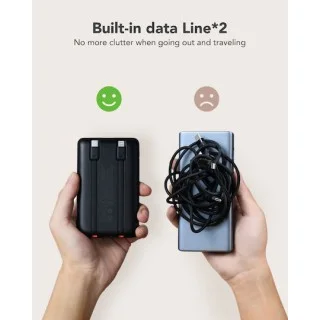 Veger C11 10,000mAh 22.5W PD Digital Display Powerbank With Built In Non-MFI Lightning & USB-C Cable Black