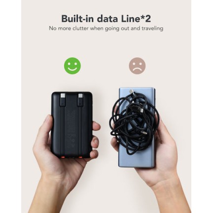 Veger C11 10,000mAh 22.5W PD Digital Display Powerbank With Built In Non-MFI Lightning & USB-C Cable Black