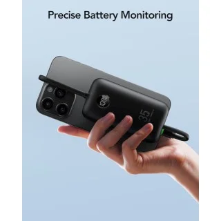 Veger K1 10,000mAh 35W PD Digital Display Powerbank With Built In Non-MFI Lightning & USB-C Cable Black