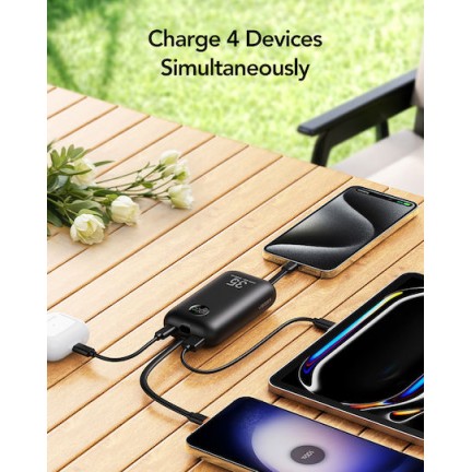 Veger K1 10,000mAh 35W PD Digital Display Powerbank With Built In Non-MFI Lightning & USB-C Cable Black