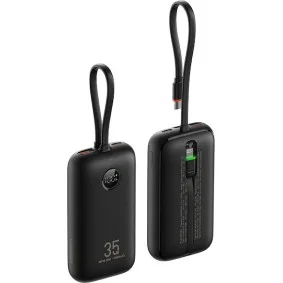 Veger K1 10,000mAh 35W PD Digital Display Powerbank With Built In Non-MFI Lightning & USB-C Cable Black