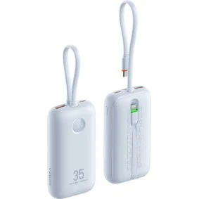 Veger K1 10,000mAh 35W PD Digital Display Powerbank With Built In Non-MFI Lightning & USB-C Cable Sky Blue