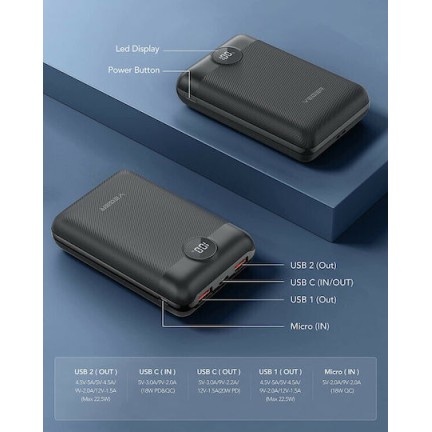 Veger S20 Power Bank 20000mAh 20W με 2 Θύρες USB-A και Θύρα USB-C Power Delivery / Quick Charge 3.0 Μαύρο