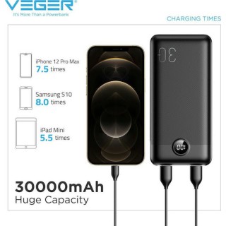 Veger L30 Power Bank 30000mAh 20W με 3 Θύρες USB-A και Θύρα USB-C Μαύρο