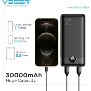 Veger L30 Power Bank 30000mAh 20W με 3 Θύρες USB-A και Θύρα USB-C Μαύρο