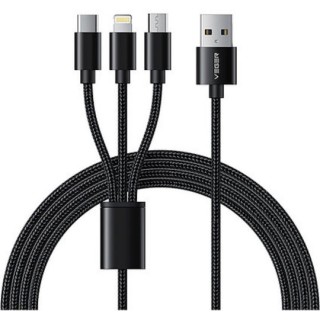 Veger V303 Braided USB to Lightning Type-C micro USB Cable 2.4A 1.5m Μαύρο