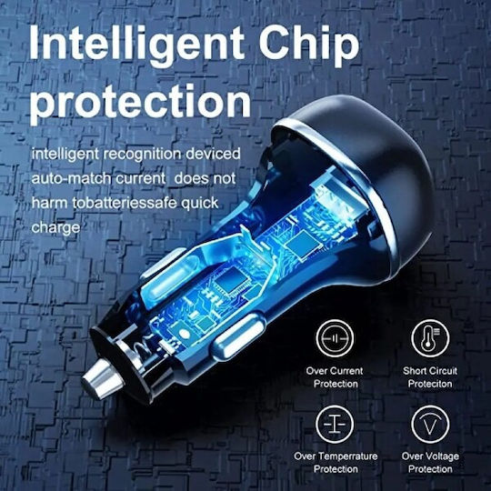 Veger Φορτιστής Αυτοκινήτου CC62-1A1C Γρήγορης Φόρτισης με Θύρες: 1xUSB 1xType-C (Μαύρος)