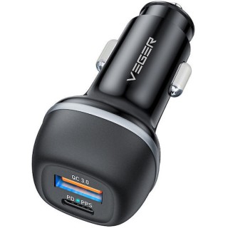 Veger Φορτιστής Αυτοκινήτου CC62-1A1C Γρήγορης Φόρτισης με Θύρες: 1xUSB 1xType-C (Μαύρος)