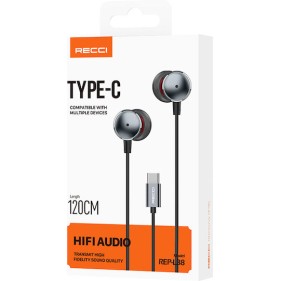 Recci REP-L38 In-ear Handsfree Ακουστικά με Βύσμα USB-C Ασημί
