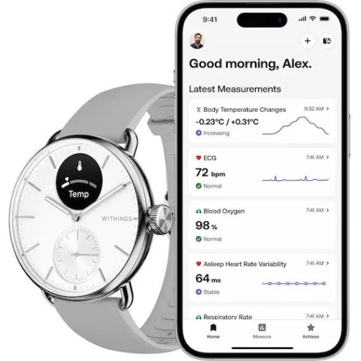Withings ScanWatch 2 Stainless Steel 38mm Αδιάβροχο με Παλμογράφο (Pearl White)