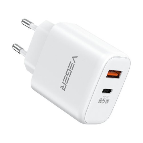 Veger Φορτιστής Χωρίς Καλώδιο με Θύρα USB-A και Θύρα USB-C 65W Λευκός (TC650)