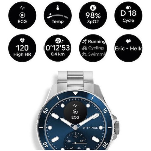 Withings Scanwatch Nova Stainless Steel 42mm Αδιάβροχο με Παλμογράφο (Dark Blue)