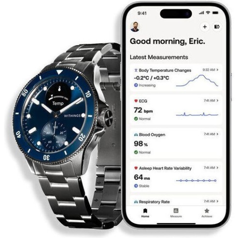 Withings Scanwatch Nova Stainless Steel 42mm Αδιάβροχο με Παλμογράφο (Dark Blue)