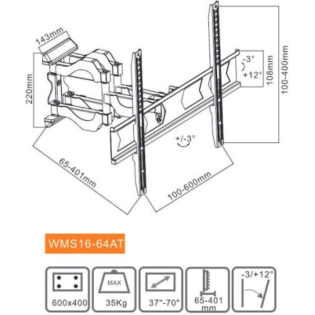 Focus Mount TV Bracket Tilt & Swivel WMS16-64AT