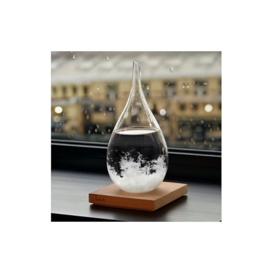 Storm Glass Drop Small Διακοσμητικό Βαρόμετρο σε Σχήμα Σταγόνας με Ξύλινη Βάση