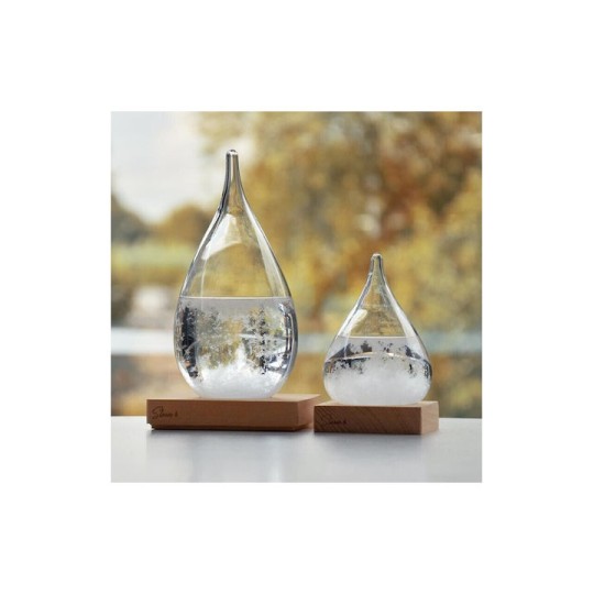 Storm Glass Drop Small Διακοσμητικό Βαρόμετρο σε Σχήμα Σταγόνας με Ξύλινη Βάση