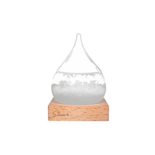 Storm Glass Drop Small Διακοσμητικό Βαρόμετρο σε Σχήμα Σταγόνας με Ξύλινη Βάση