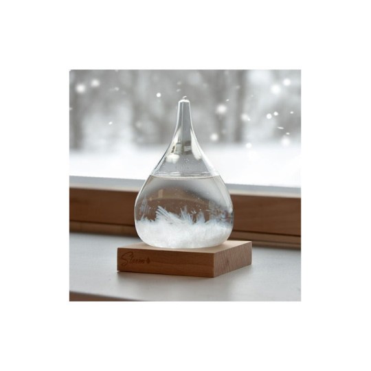 Storm Glass Drop Large Διακοσμητικό Βαρόμετρο σε Σχήμα Σταγόνας με Ξύλινη Βάση