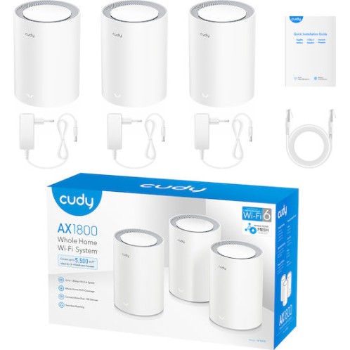 Cudy M1800 v1 WiFi Mesh Network Access Point Wi-Fi 6 Dual Band (2.4 & 5GHz) σε Τριπλό Kit