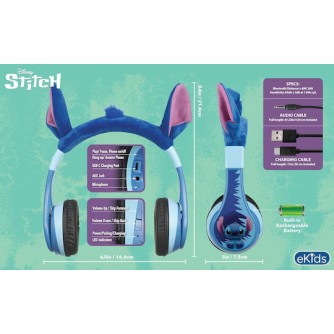 eKids Disney Stitch Ασύρματα Ακουστικά (SH-B52) Μπλε