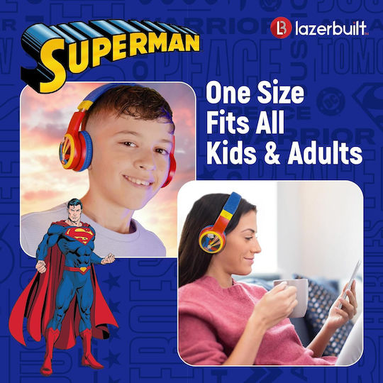 Lazerbuilt Superman Logo Light-Up Ασύρματα Bluetooth Παιδικά On Ear Ακουστικά Πολύχρωμα
