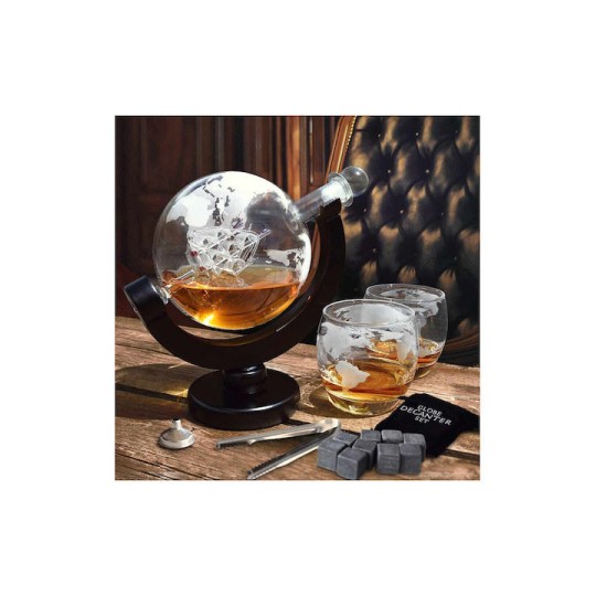 Mikamax Γυάλινη Καράφα Σερβιρίσματος Ουίσκι 21εκ. με Πώμα και Ποτήρια Πολύχρωμη 850ml